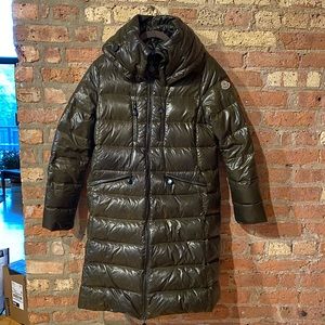 Olive green Moncler long down jacket size 3 (L)